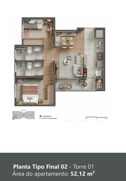 Planta 2 Dormitórios com Suíte