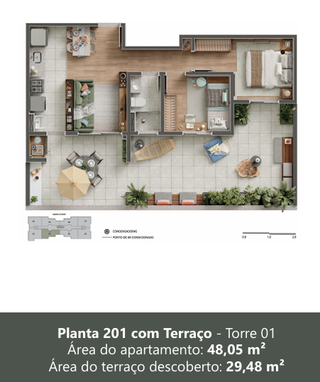 Planta 2 Dorms com Terraço